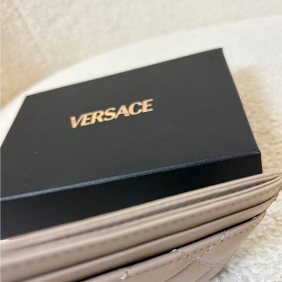 Versace Beige Quilted Card Holder with Gold Accent - Picture 3 of 4